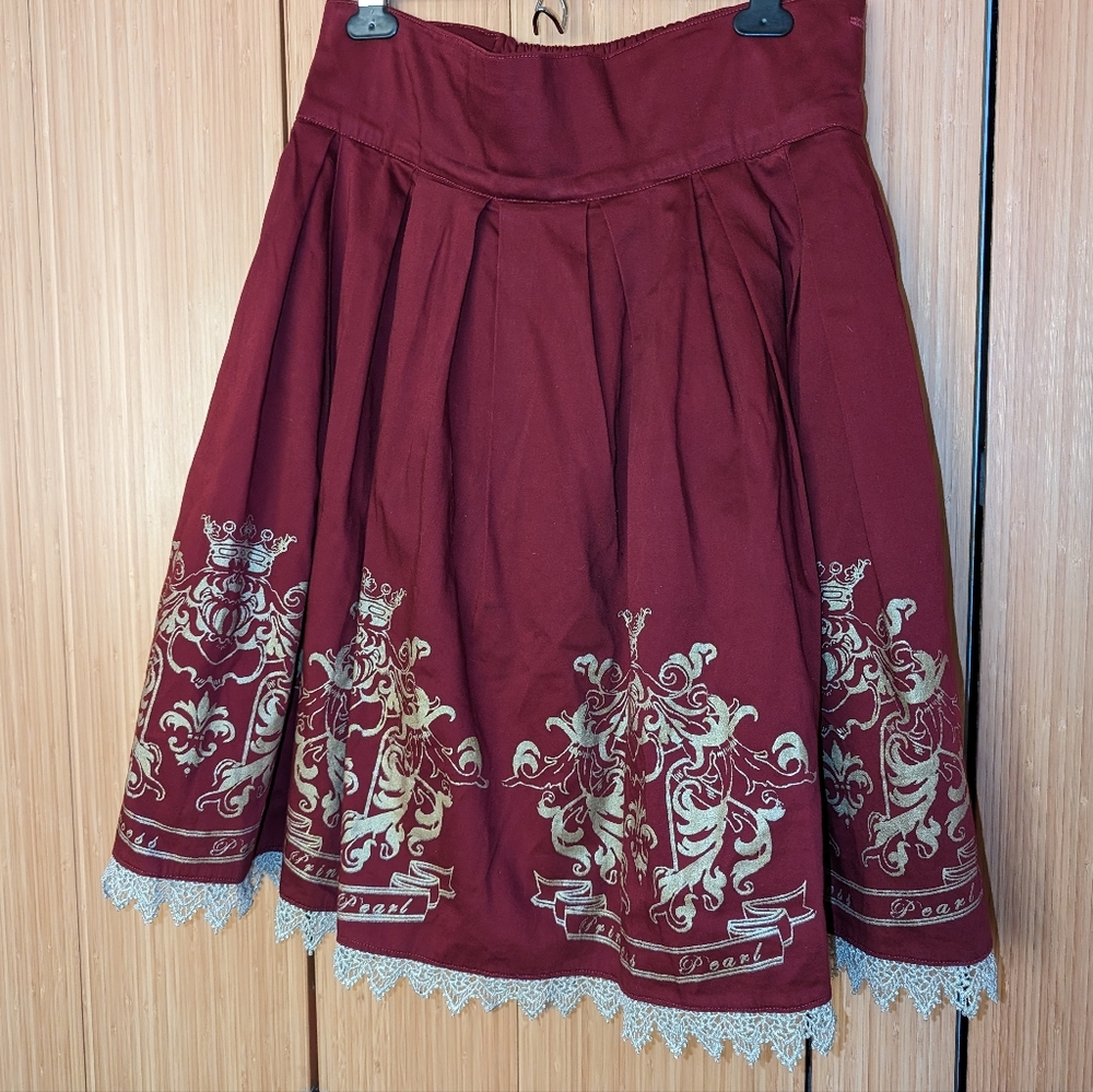 EGL Classic Lolita Otome Red and Gold Laced Skirt